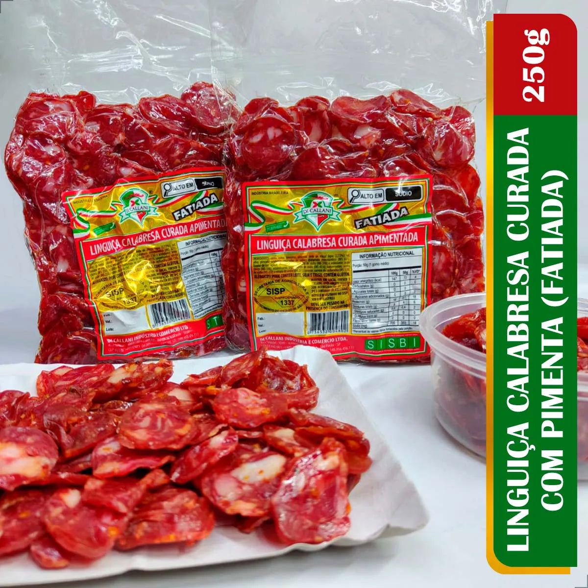 Linguiça Calabresa Fatiada (com Pimenta) 250g - Ditalia